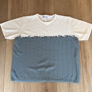 TanJay Cream and Blue Textured Knit Top